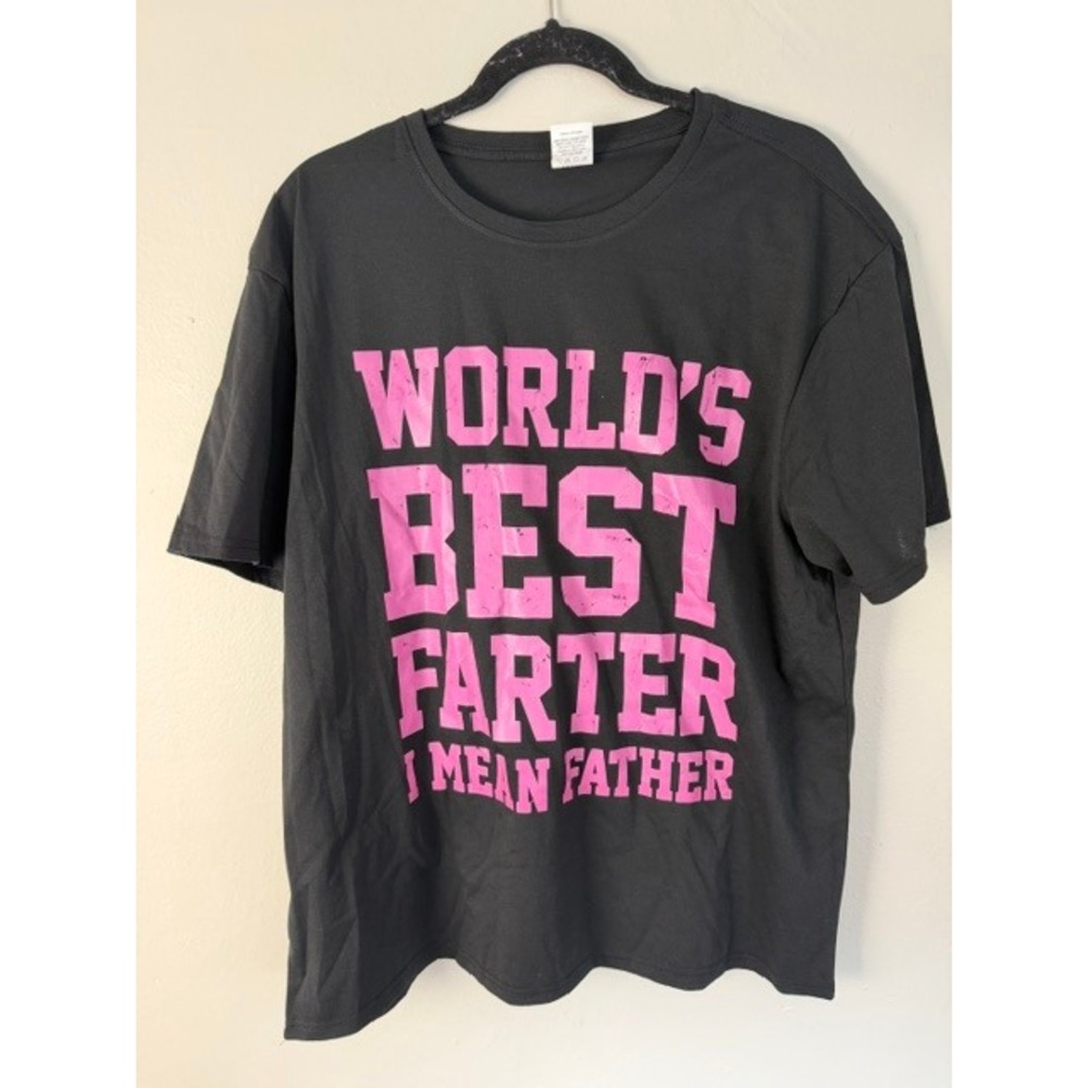 Leehanton Worlds Best Farter I Mean Father Graphic T-Shirt Black Pink XL